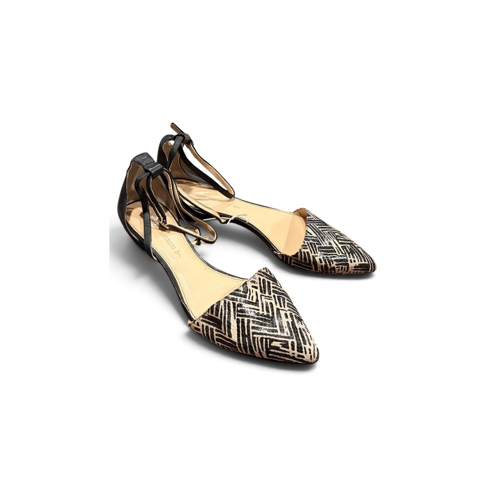 Banana Republic D'Orsay Flats Size 7 Ankle Strap Black White Snakeskin Leather
